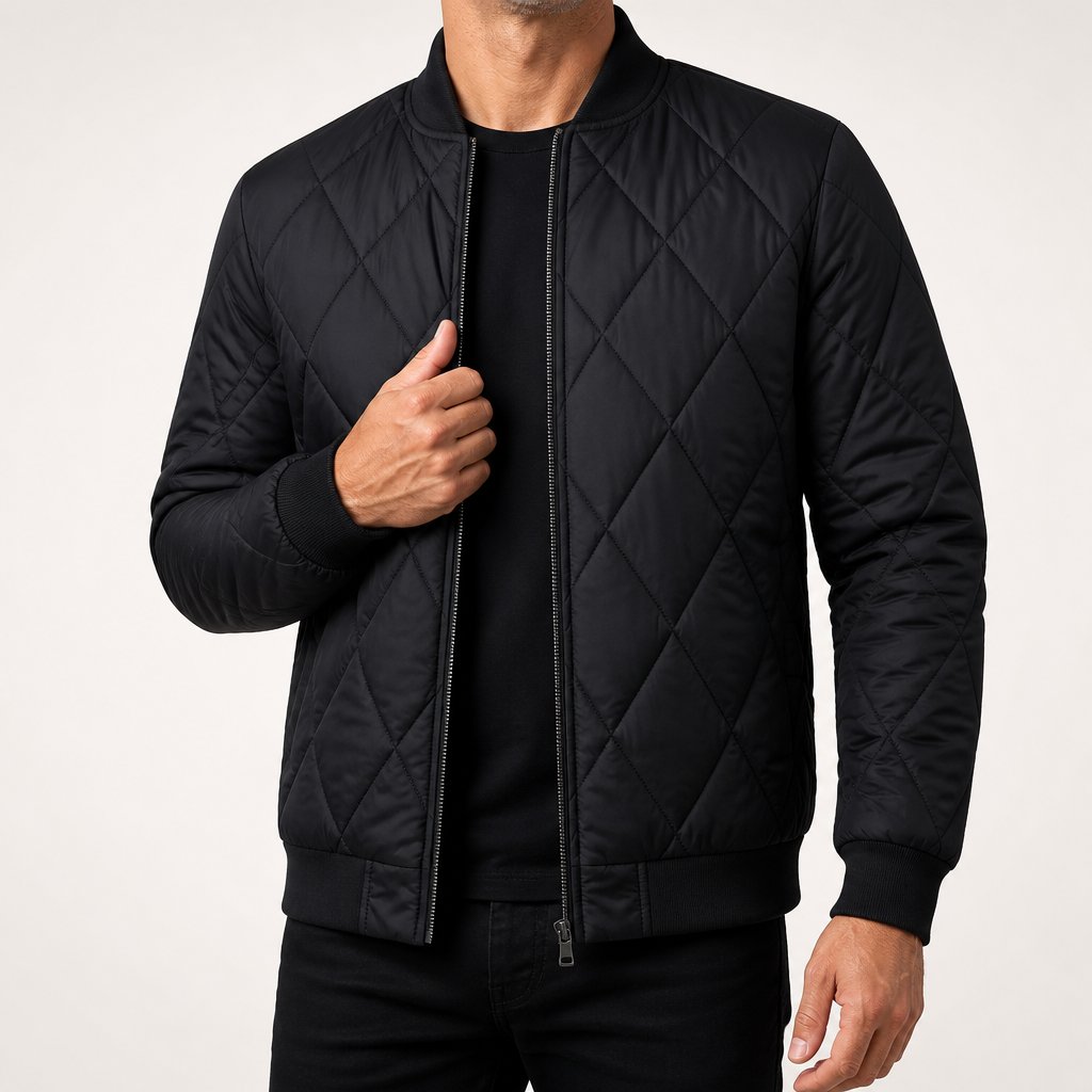 Willis | Mens Diamond Quilted Padded Warm Winter Bomber Jacket, Black