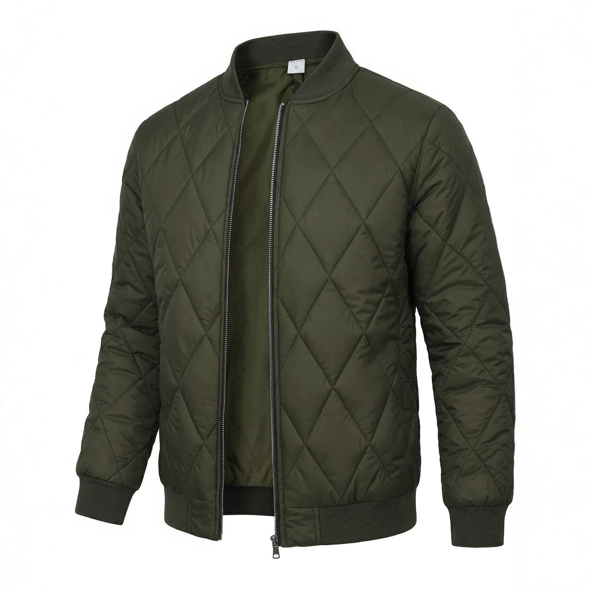 Willis | Mens Diamond Quilted Padded Warm Winter Bomber Jacket, Army Green