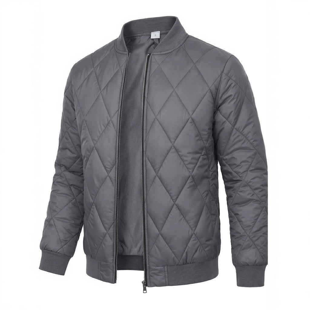 Willis | Mens Diamond Quilted Padded Warm Winter Bomber Jacket, Grey