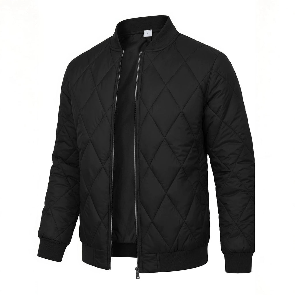 Willis | Mens Diamond Quilted Padded Warm Winter Bomber Jacket, Black