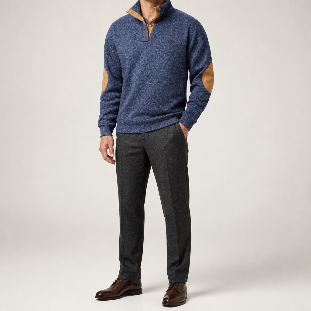 Wilson | Mens Knit Cardigan Stand Collar Long Sleeve Casual Shirt, Navy