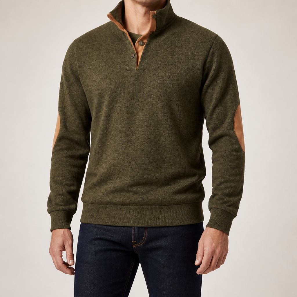 Wilson | Mens Knit Cardigan Stand Collar Long Sleeve Casual Shirt, Army Green