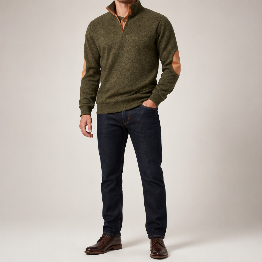 Wilson | Mens Knit Cardigan Stand Collar Long Sleeve Casual Shirt, Army Green