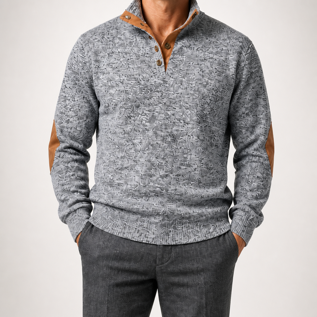 Wilson | Mens Knit Cardigan Stand Collar Long Sleeve Casual Shirt, Light Grey