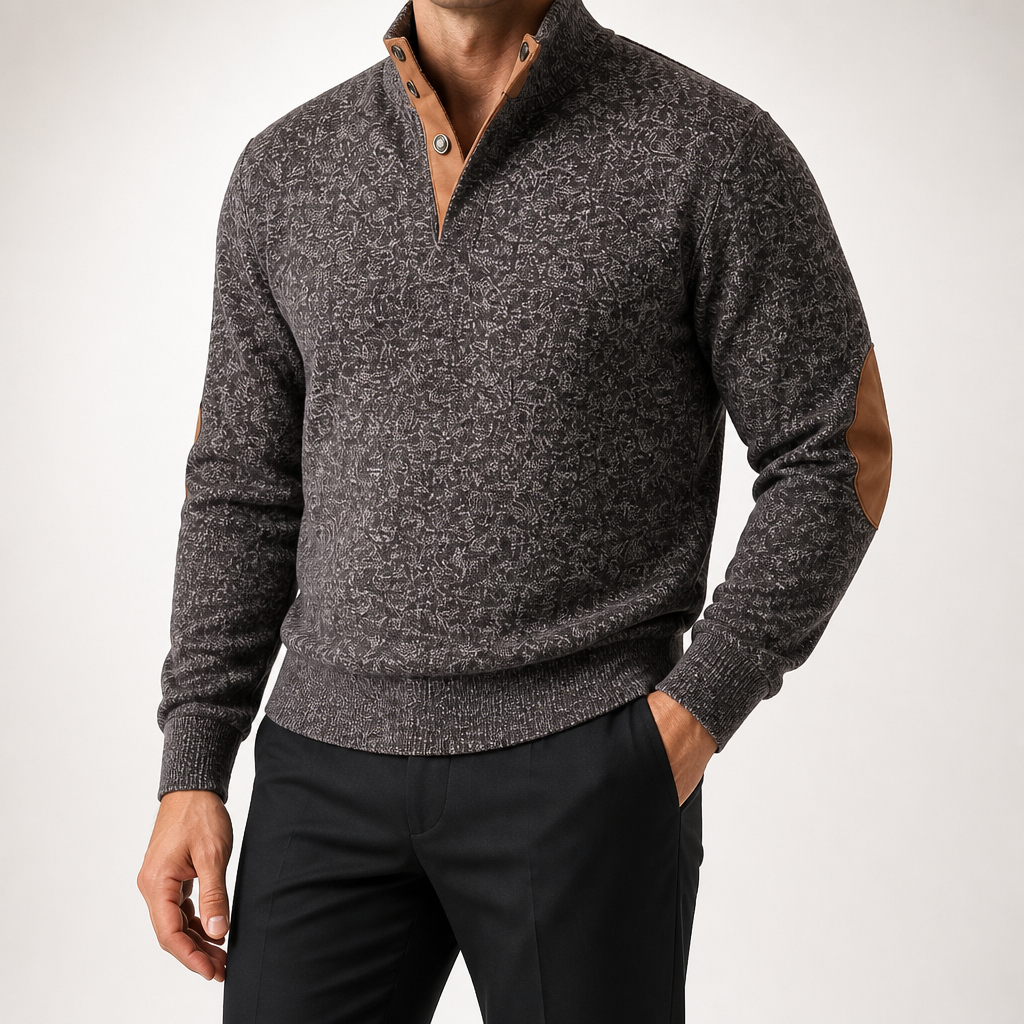 Wilson | Mens Knit Cardigan Stand Collar Long Sleeve Casual Shirt, Brown
