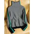 Winifred | Womens Turtleneck Knit Jumper Contrast Sleeve Loose - 2