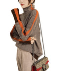 Winifred | Womens Turtleneck Knit Jumper Contrast Sleeve Loose - 4