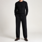 Wystan | Mens Knitted Jumper Pullover Crew Neck Warm Winter Sweater, Black