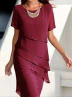Yara | Womens Chiffon Patchwork Round Neck Short Sleeve Wedding Guest Dresses - 6