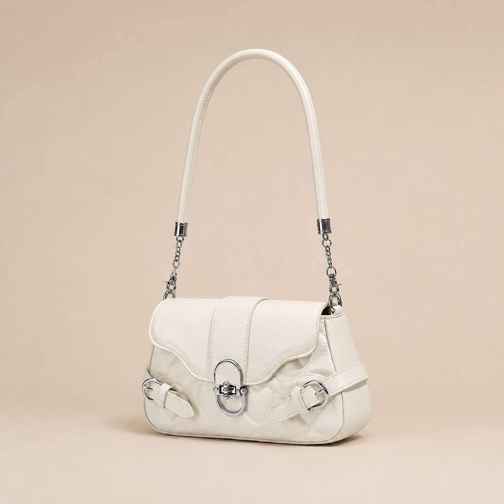 York | Womens Shoulder Bag Underarm Baguette Handbag Small, White