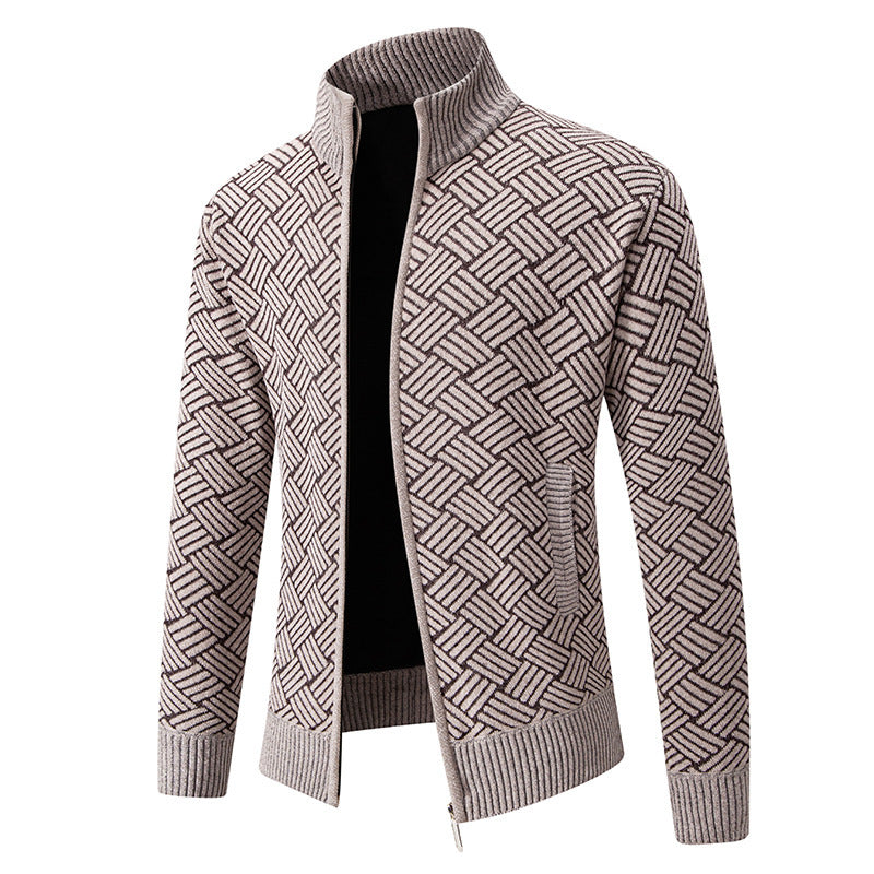 Zach | Mens Stand Collar Zip Up Knit Cardigan Sweater