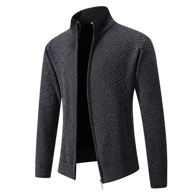 Zach | Mens Stand Collar Zip Up Knit Cardigan Sweater