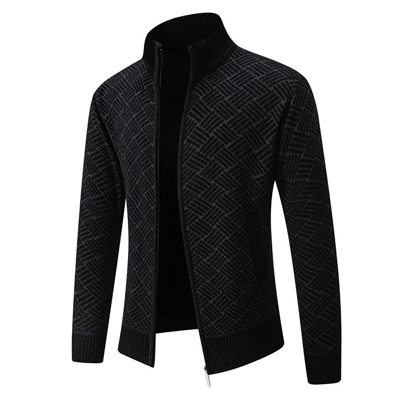 Zach | Mens Stand Collar Zip Up Knit Cardigan Sweater