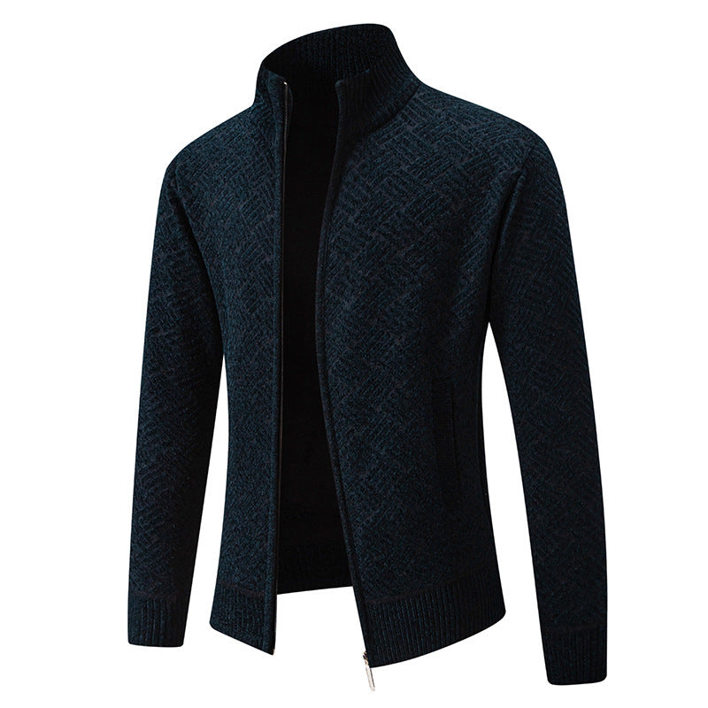 Zach | Mens Stand Collar Zip Up Knit Cardigan Sweater