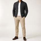 Zach | Mens Stand Collar Zip Up Knit Cardigan Sweater, Dark Grey