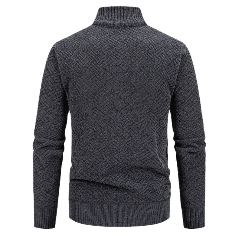 Zach | Mens Stand Collar Zip Up Knit Cardigan Sweater