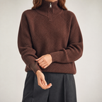 Zephyr | Womens Jumper Knitted Zip Up Loose Turtleneck Warm Sweater, Design 2